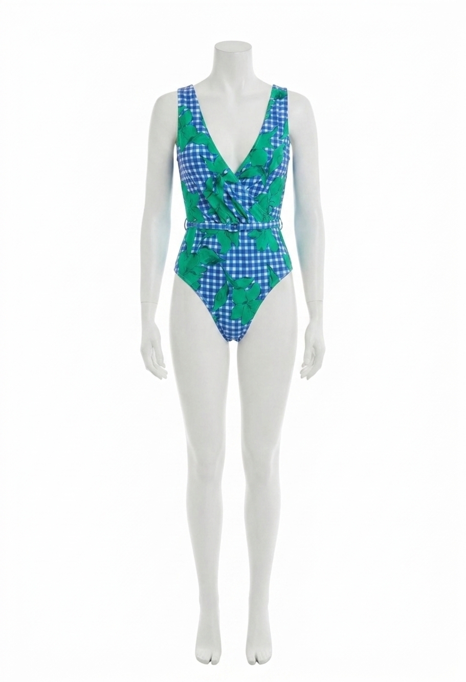 NEW HUTCH salena one piece swimsuit in teal cobalt/teal gingham backed floral
